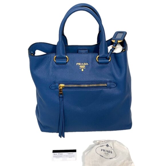 PRADA NWT Vitello Daino Cobalto BN2754 Large Shopping Tote Shoulder Bag - Picture 2 of 13